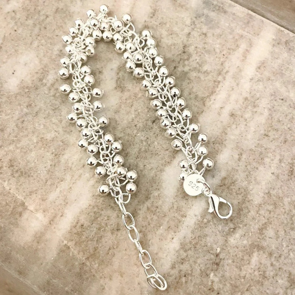 925 Sterling Silver Bead Bracelet 4 MM Ball Bracelet Dangle Bead Bracelet - Picture 3 of 3